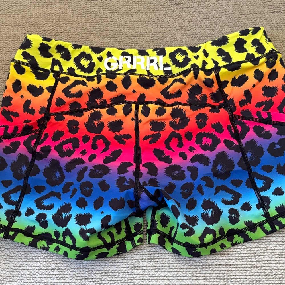 GRRRL Colorful Leopard Print Women's Athletic Shorts - Picture 3 of 3